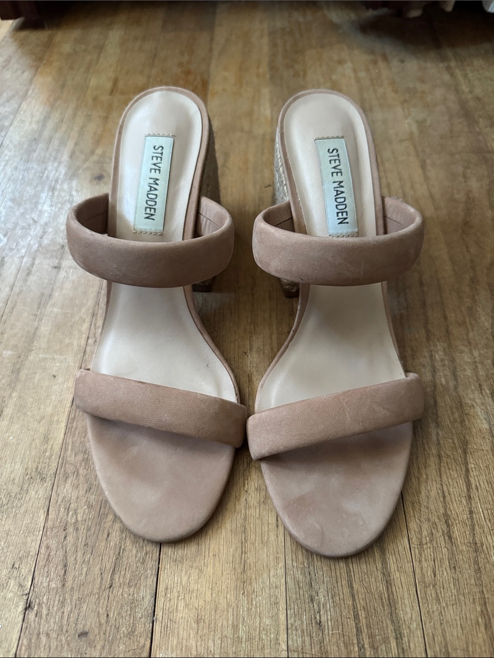Steve Madden Blush Tan Double-Strap Block Heel Sandals